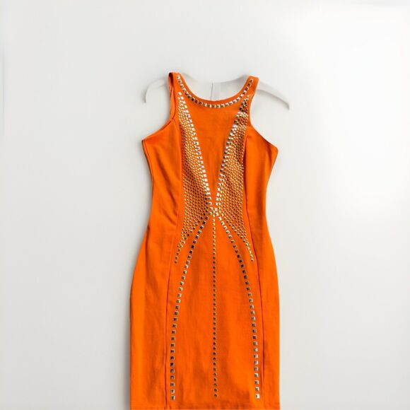 Bebe Addiction Vibrant Orange Fully Lined Bodycon Bodyshape Dress Size XS - Picture 2 of 15
